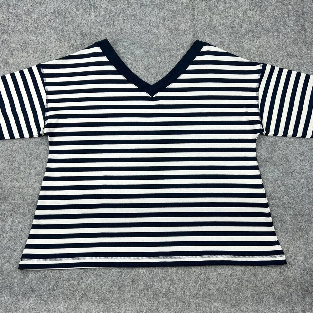 J Jill Sweater Womens Extra Large Petite‎ Blue Striped Long Sleeve V Neck Knit